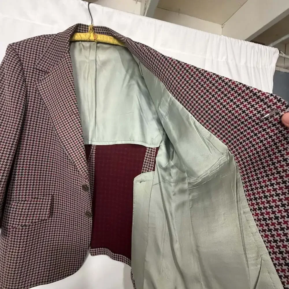 Vintage 70s Curlee Men Houndstooth Blazer Sport Coat Suit Jacket No Size
